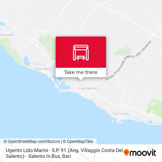 Ugento Lido Marini - S.P. 91 (Ang. Villaggio Costa Del Salento) - Salento In Bus map