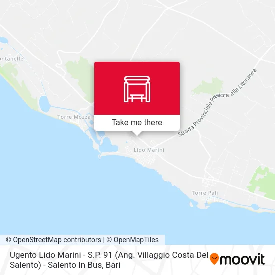 Ugento Lido Marini - S.P. 91 (Ang. Villaggio Costa Del Salento) - Salento In Bus map