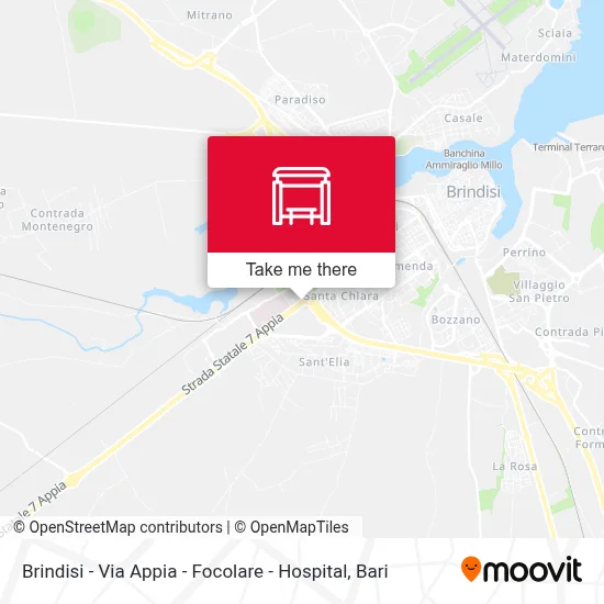 Brindisi - Via Appia - Focolare - Hospital map