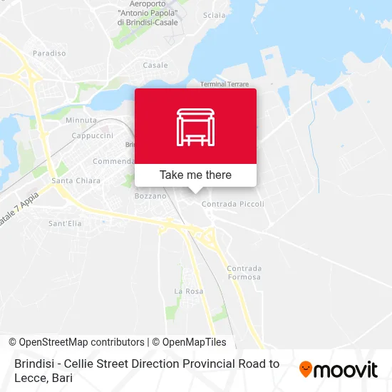 Brindisi - Cellie Street Direction Provincial Road to Lecce map