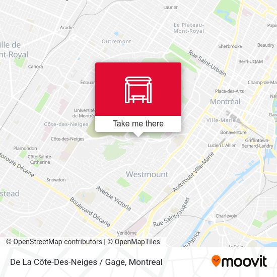 De La CôteDesNeiges / Gage stop Routes, Schedules, and Fares