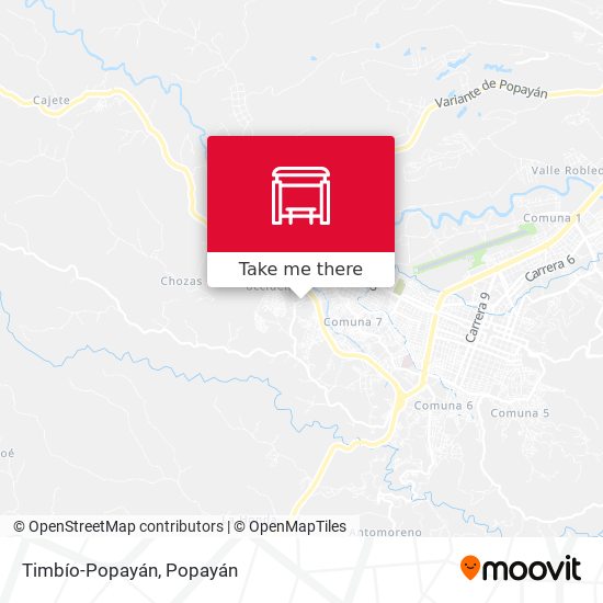 Timbío-Popayán map