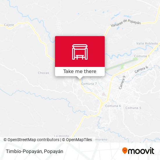 Timbío-Popayán map