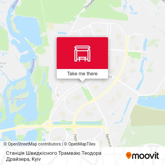 Карта Станція Швидкісного Трамваю Теодора Драйзера