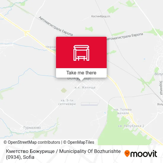 Кметство Божурище / Municipality Of Bozhurishte (0934) map
