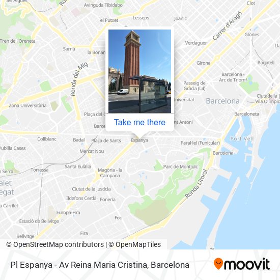 Pl Espanya - Av Reina Maria Cristina map