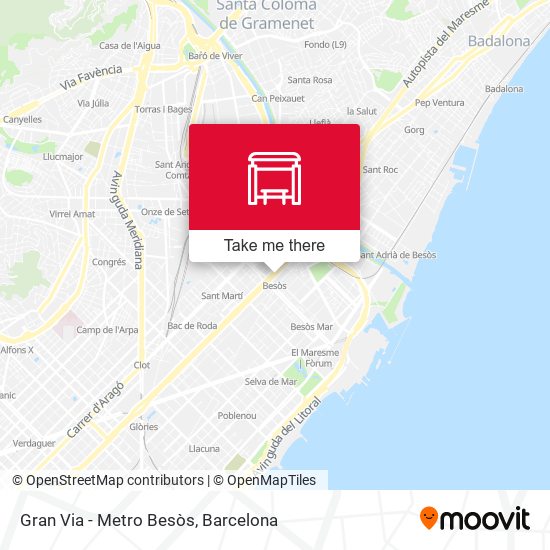 mapa Gran Via - Metro Besòs