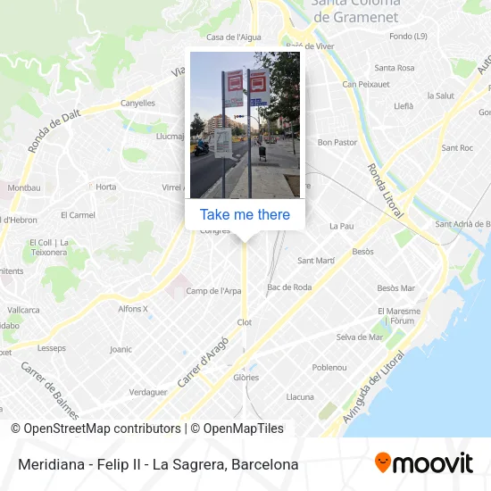 Meridiana - Felip Il - La Sagrera map