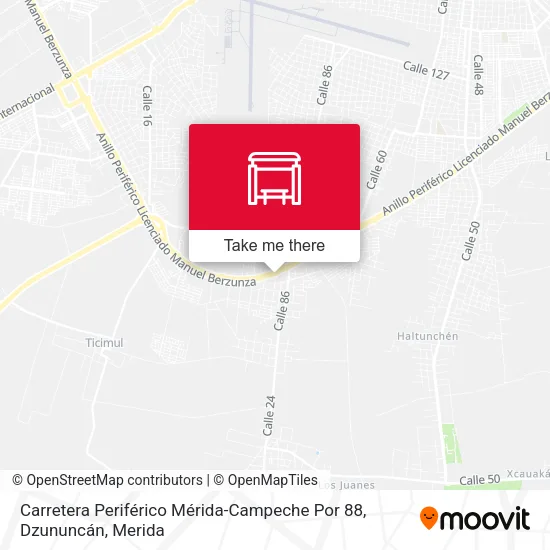 Mapa de Carretera Periférico Mérida-Campeche Por 88, Dzununcán