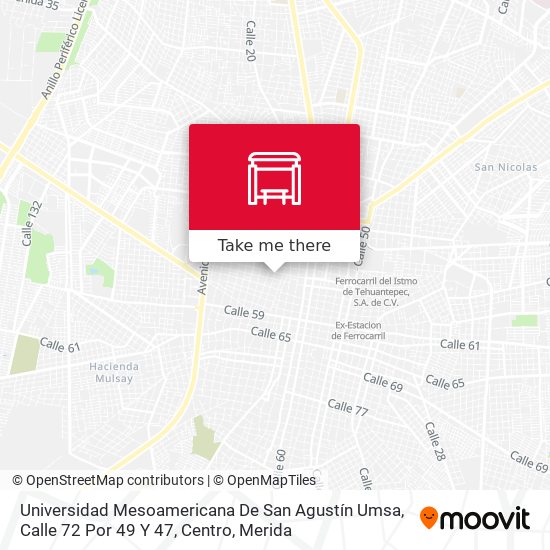Mapa de Universidad Mesoamericana De San Agustín Umsa, Calle 72 Por 49 Y 47, Centro