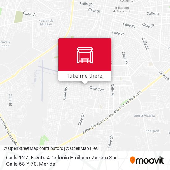 Mapa de Calle 127. Frente A Colonia Emiliano Zapata Sur, Calle 68 Y 70