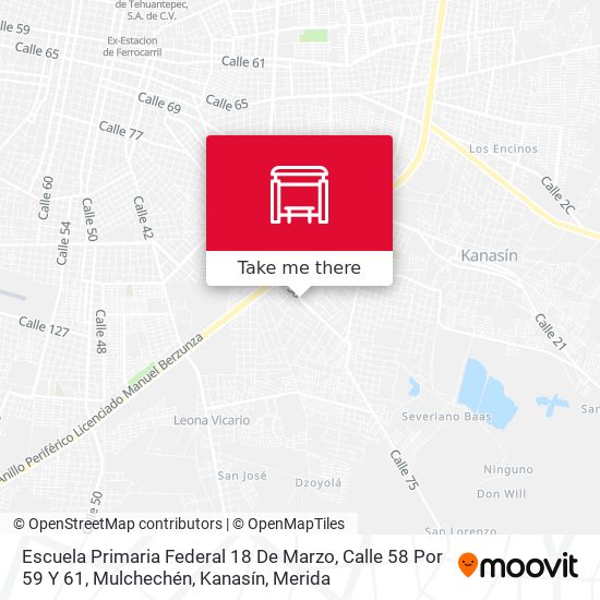 Mapa de Escuela Primaria Federal 18 De Marzo, Calle 58 Por 59 Y 61, Mulchechén, Kanasín