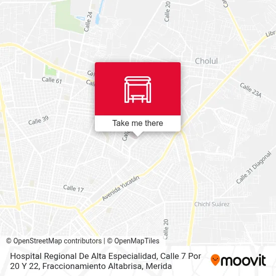 Hospital Regional De Alta Especialidad, Calle 7 Por 20 Y 22, Fraccionamiento Altabrisa map