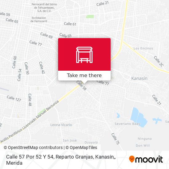 Mapa de Calle 57 Por 52 Y 54, Reparto Granjas, Kanasín,