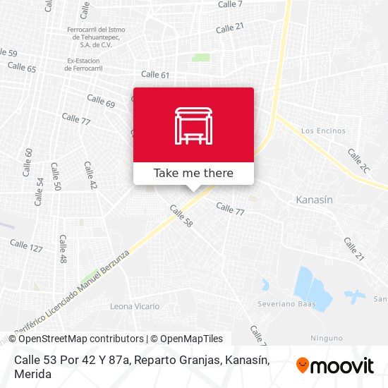 Mapa de Calle 53 Por 42 Y 87a, Reparto Granjas, Kanasín