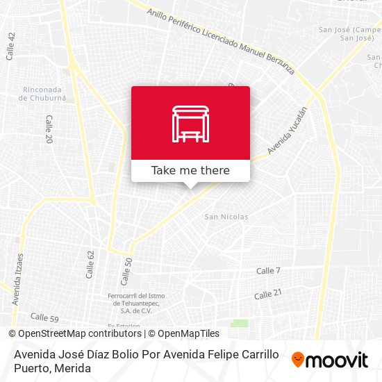 Mapa de Avenida José Díaz Bolio Por Avenida Felipe Carrillo Puerto