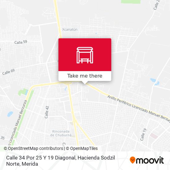 Mapa de Calle 34 Por 25 Y 19 Diagonal, Hacienda Sodzil Norte