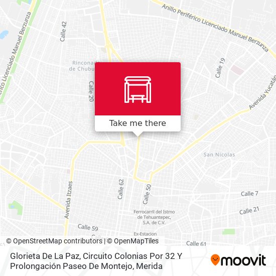 Mapa de Glorieta De La Paz, Circuito Colonias Por 32 Y Prolongación Paseo De Montejo