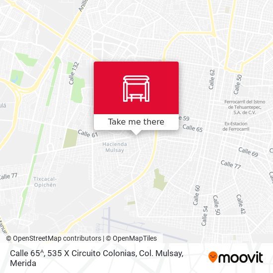 Calle 65ᴬ, 535 X Circuito Colonias, Col. Mulsay map