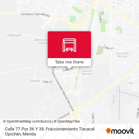 Mapa de Calle 77 Por 36 Y 38, Fraccionamiento Tixcacal Opichén