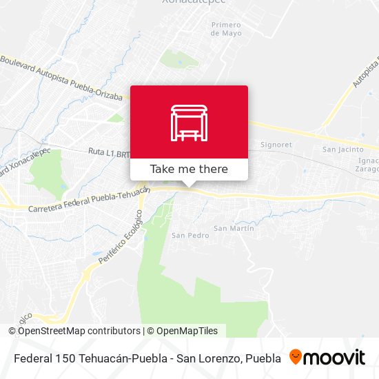 Federal 150  Tehuacán-Puebla - San Lorenzo map