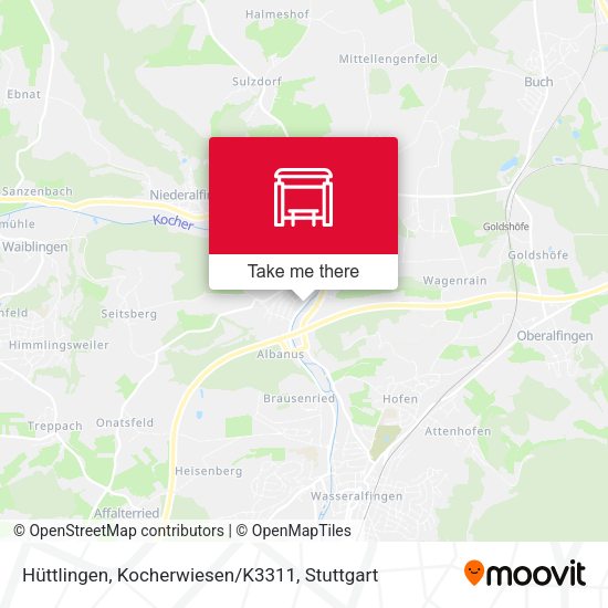 Hüttlingen, Kocherwiesen/K3311 map