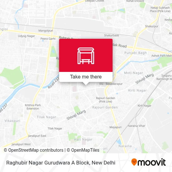 Raghubir Nagar Gurudwara A Block map
