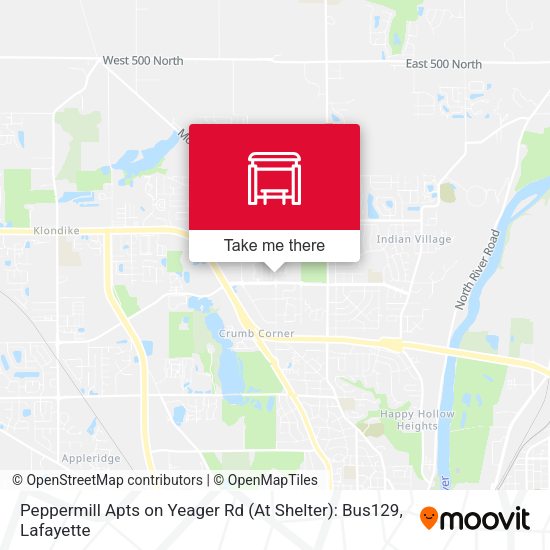 Mapa de Peppermill Apts on Yeager Rd (At Shelter): Bus129