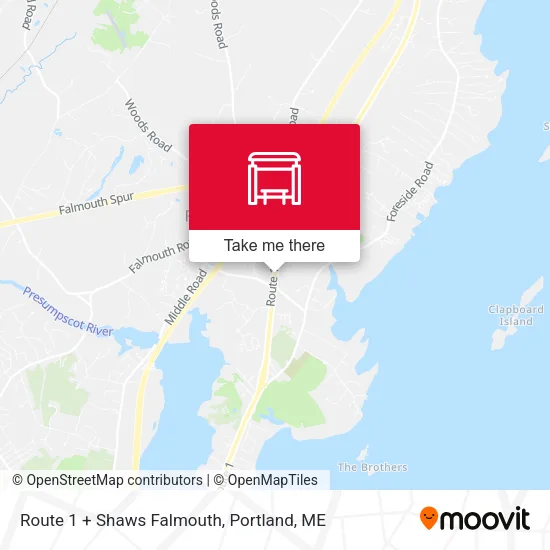 Mapa de Route 1 + Shaws Falmouth