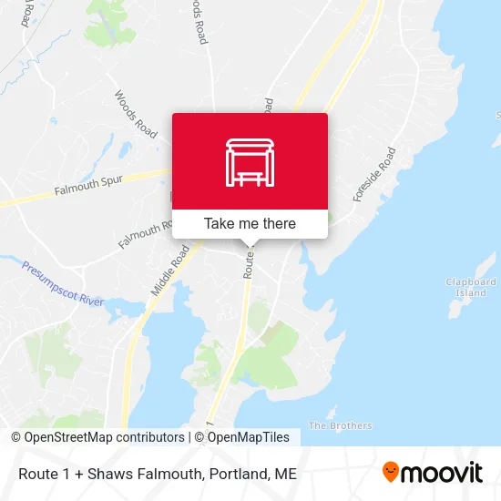 Mapa de Route 1 + Shaws Falmouth