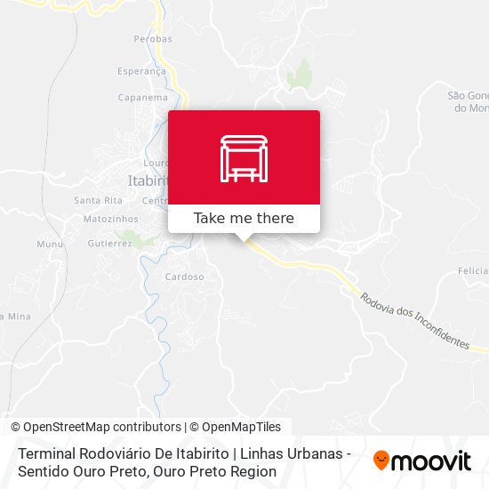 Terminal Rodoviário De Itabirito | Linhas Urbanas - Sentido Ouro Preto map