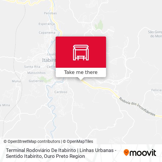 Mapa Terminal Rodoviário De Itabirito | Linhas Urbanas - Sentido Itabirito