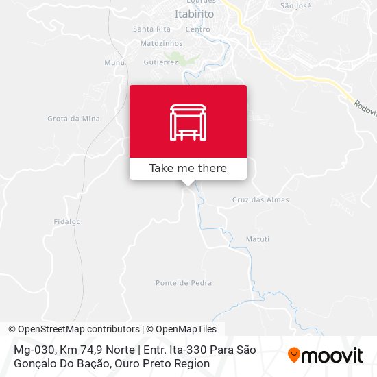 Mapa Mg-030, Km 74,9 Norte | Entr. Ita-330 Para São Gonçalo Do Bação