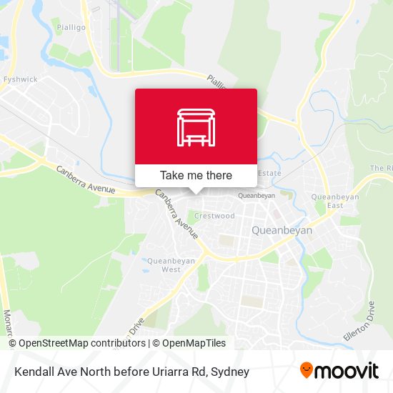 Kendall Ave North before Uriarra Rd map