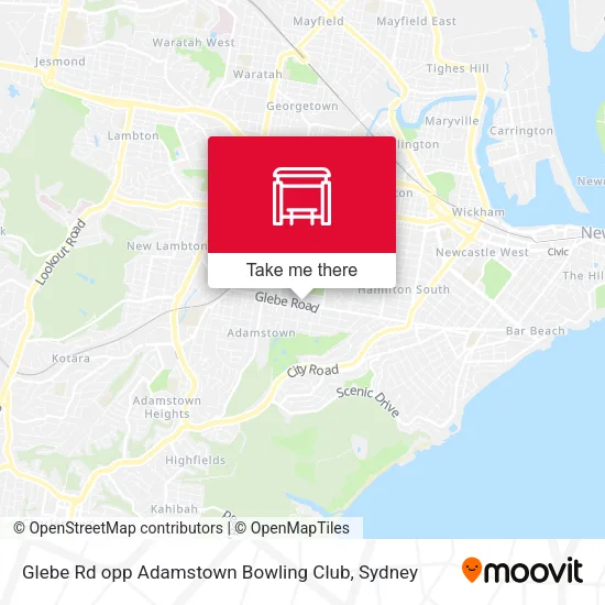 Glebe Rd opp Adamstown Bowling Club map