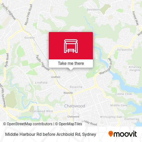 Middle Harbour Rd before Archbold Rd map