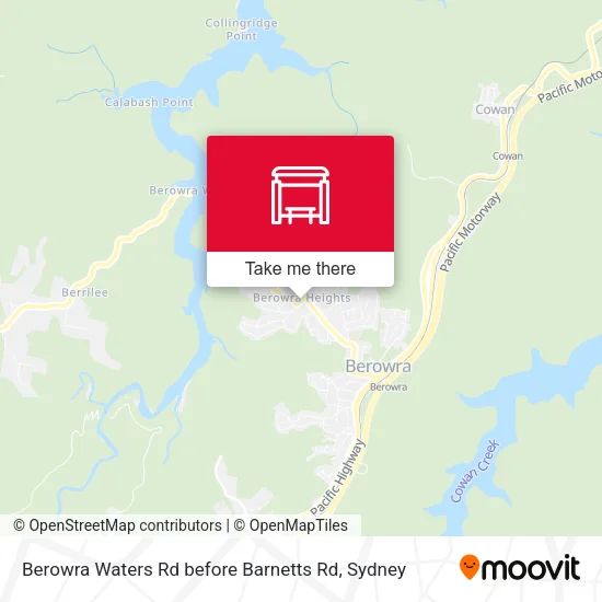 Berowra Waters Rd before Barnetts Rd map
