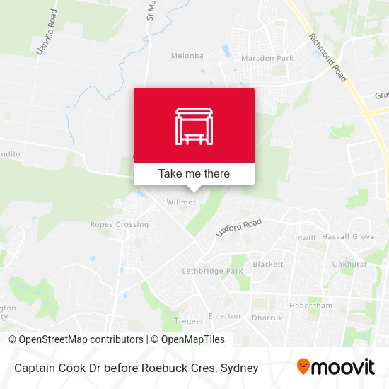 Captain Cook Dr before Roebuck Cres map