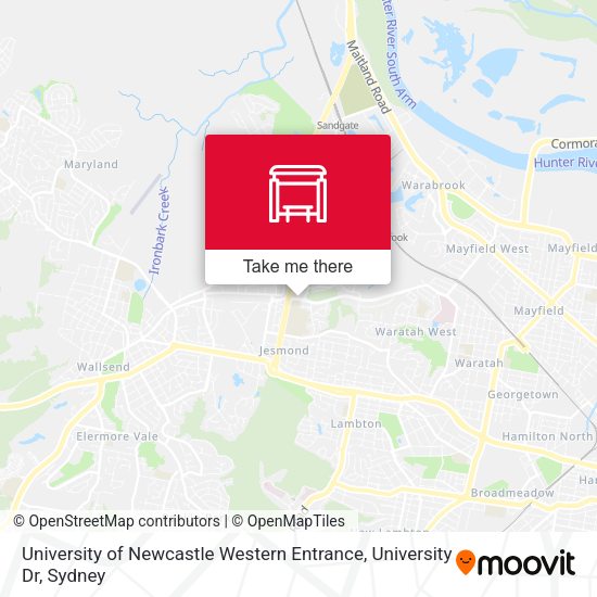 University of Newcastle Western Entrance, University Dr map