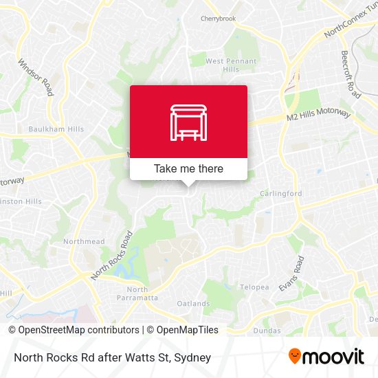 North Rocks Rd after Watts St map
