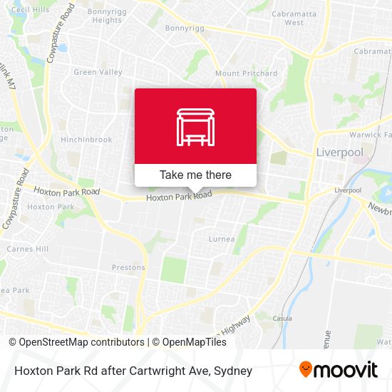 Hoxton Park Rd after Cartwright Ave map