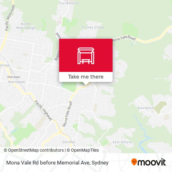 Mona Vale Rd before Memorial Ave map