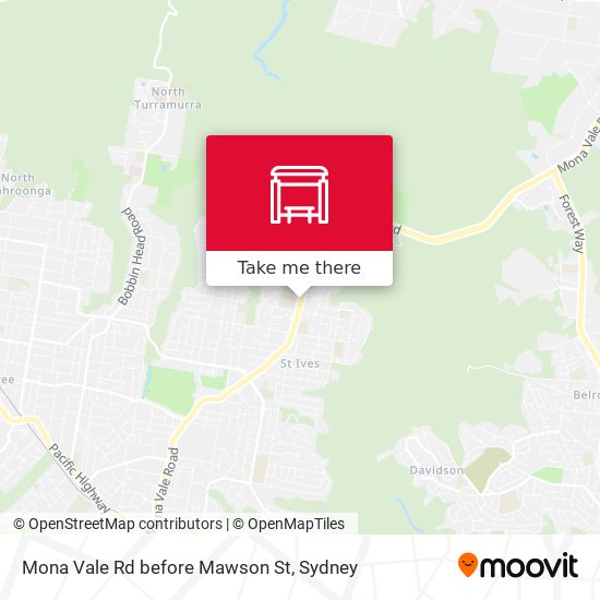 Mona Vale Rd before Mawson St map