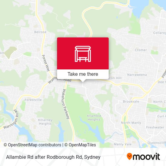 Allambie Rd after Rodborough Rd map