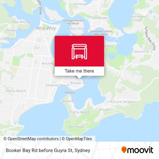 Booker Bay Rd before Guyra St map