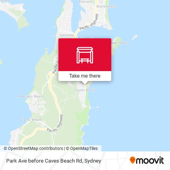 Park Ave before Caves Beach Rd map