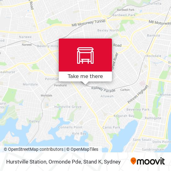 Mapa Hurstville Station, Ormonde Pde, Stand K