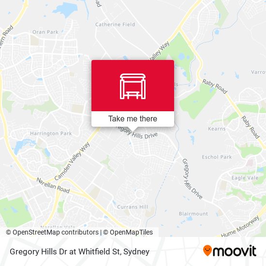 Gregory Hills Dr at Whitfield St map