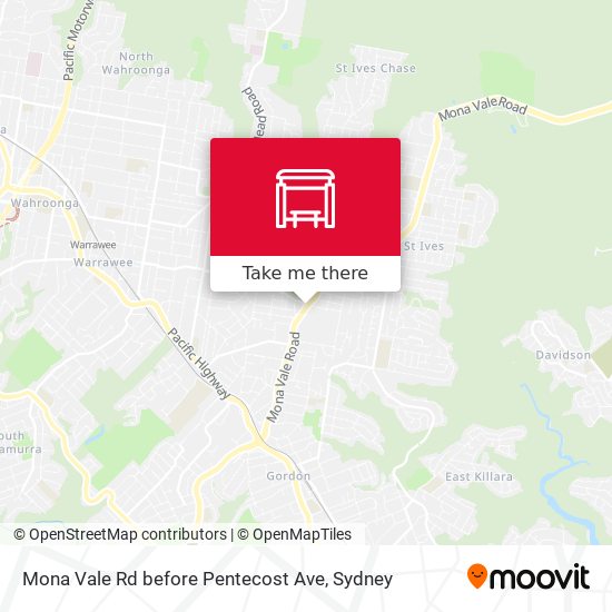 Mona Vale Rd before Pentecost Ave map