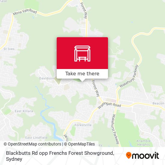 Mapa Blackbutts Rd opp Frenchs Forest Showground